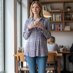 Free People Purple Plaid Button Down Shirt